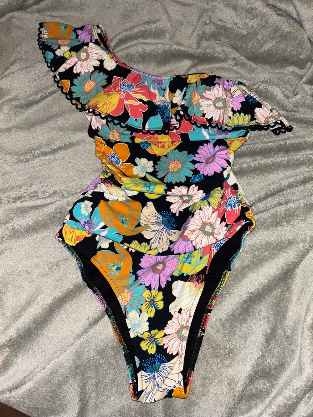 Profile By Gottex Black Floral One-Shoulder One-Piece Swimsuit